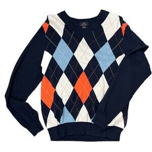 Brooks Brothers 346 Cotton Cashmere V-Neck Sweater Large Navy Argyle Preppy Golf
